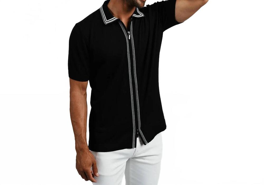 NEW EIGHT X contour short sleeve two way zip knit polo shirt in black